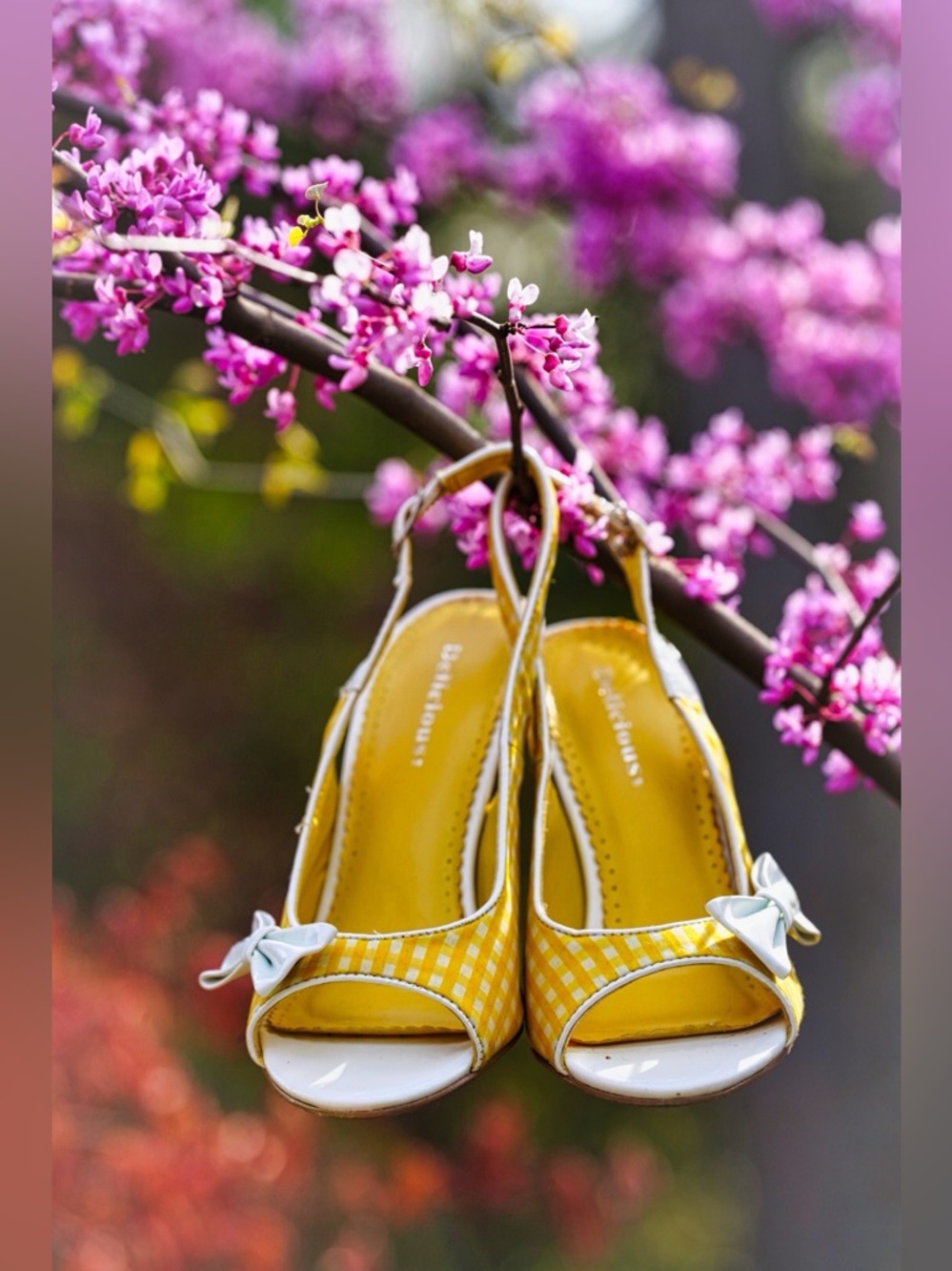 Delicious Yellow & White Gingham Peep Toe Slingback Heels - Picture 11 of 15